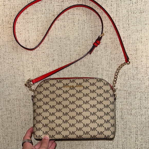 Michael Kors Handbags - Michael Kors Tan and Red Crossbody Bag
